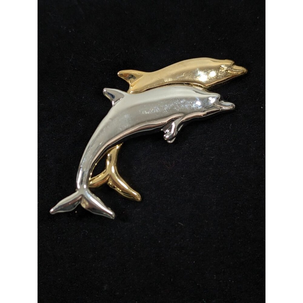Liz Claiborne Two‎ Tone Dolphin Brooch Pin Polished Large Bold
